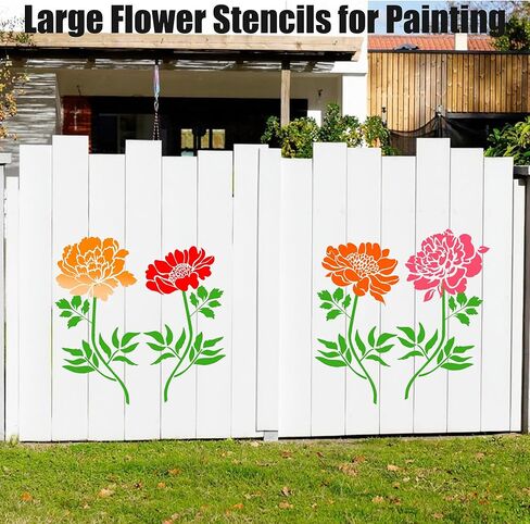 استنسل زهور كبير قابل لإعادة الاستخدام، استنسل حائط مقاس 12 × 14 بوصة لطلاء نمط كبير، مجموعات قوالب طلاء للخشب والأثاث وسياج الحديقة والجدار والأقمشة in Kuwait
