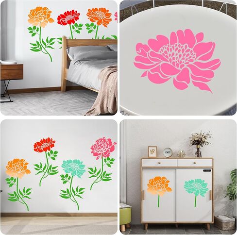 استنسل زهور كبير قابل لإعادة الاستخدام، استنسل حائط مقاس 12 × 14 بوصة لطلاء نمط كبير، مجموعات قوالب طلاء للخشب والأثاث وسياج الحديقة والجدار والأقمشة in Kuwait