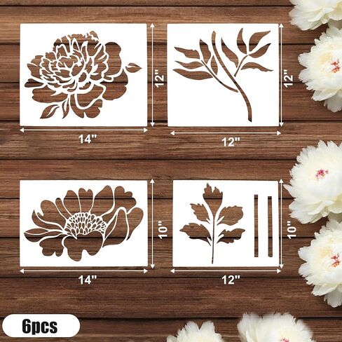 استنسل زهور كبير قابل لإعادة الاستخدام، استنسل حائط مقاس 12 × 14 بوصة لطلاء نمط كبير، مجموعات قوالب طلاء للخشب والأثاث وسياج الحديقة والجدار والأقمشة in Kuwait