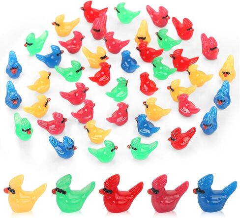 50 Pieces Luminous Mini Colorful Cardinal Bird Tiny Resin Animals for Dollhouse Micro Fairy Garden Landscape Aquarium Christmas Decorations in Saudi Arabia
