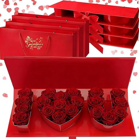 مجموعة هدايا عيد الحب المكونة من 6 قطع من Fullhawl تتضمن 3 قطع فارغة من صندوق هدايا زهور I Love You ومجموعة حقائب يد من 3 قطع مقاس 17.7 × 6.1 × 1.97 بوصة، صندوق إبداعي للصديقات النسائية يمكن ملؤه بالهدايا in Saudi Arabia