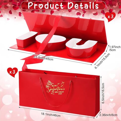 مجموعة هدايا عيد الحب المكونة من 6 قطع من Fullhawl تتضمن 3 قطع فارغة من صندوق هدايا زهور I Love You ومجموعة حقائب يد من 3 قطع مقاس 17.7 × 6.1 × 1.97 بوصة، صندوق إبداعي للصديقات النسائية يمكن ملؤه بالهدايا in Saudi Arabia