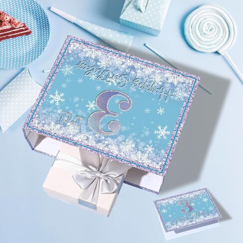 Large Snowflake 3rd Birthday Gift Bag, Blue Three Years Old Gift Bag with Card and Tissue Paper, Third Birthday Party Decorations for Girls, Winter Theme Party Favors, Celebrations Supplies in Saudi Arabia