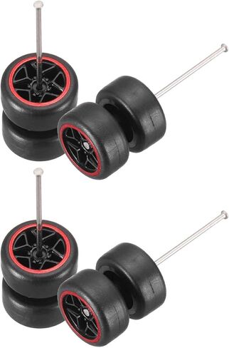 MECCANIXITY 4 Set 1/64 Wheels and Tires Set, Real Riders Rims Includes Axles for RC Diecast Car DIY Model, 5-Star Red Line Black Rims in Saudi Arabia