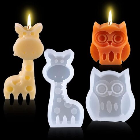 2pcs 3D Candle Mold Animal Resin Mold Dinosaur Epoxy Molds Silicone Owl Giraffe Elephant Frog Mould for DIY Craft Handmade Soap Candle Making (A) in Saudi Arabia