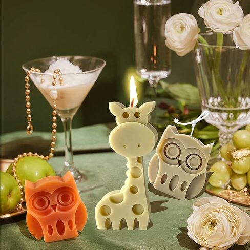 2pcs 3D Candle Mold Animal Resin Mold Dinosaur Epoxy Molds Silicone Owl Giraffe Elephant Frog Mould for DIY Craft Handmade Soap Candle Making (A) in Saudi Arabia