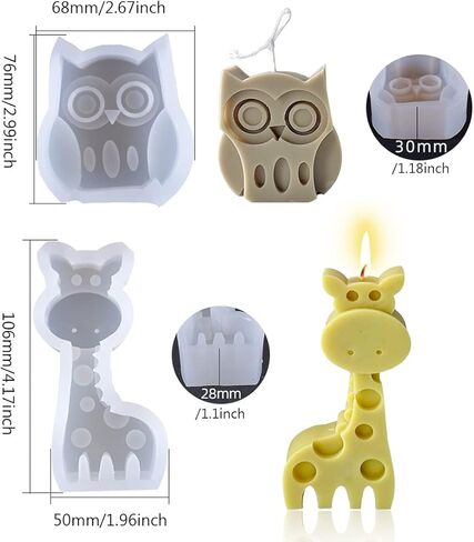 2pcs 3D Candle Mold Animal Resin Mold Dinosaur Epoxy Molds Silicone Owl Giraffe Elephant Frog Mould for DIY Craft Handmade Soap Candle Making (A) in Saudi Arabia