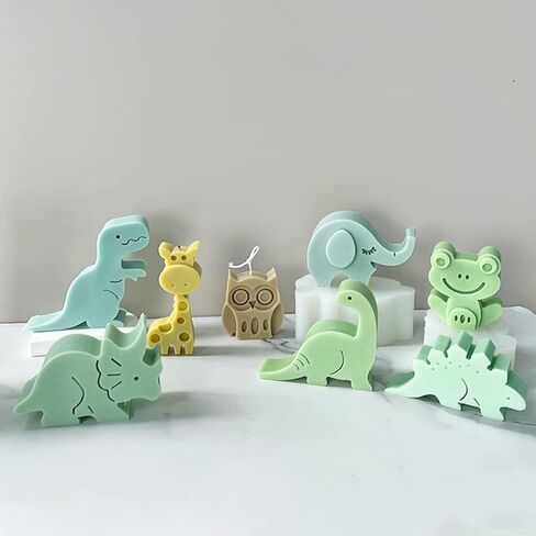 2pcs 3D Candle Mold Animal Resin Mold Dinosaur Epoxy Molds Silicone Owl Giraffe Elephant Frog Mould for DIY Craft Handmade Soap Candle Making (A) in Saudi Arabia