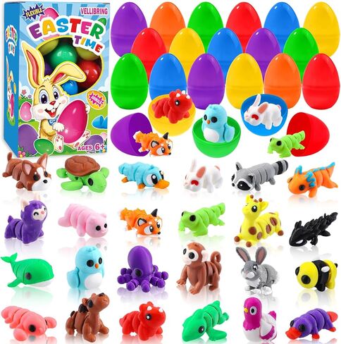 24pcs Prefilled Easter Eggs 3D Printed Animals for Kids, Easter Plastic Egg Basket Stuffers Hunt Gifts for Boys Girls Easter Prizes Goodie Bag Classroom Birthday Party Favor in Saudi Arabia