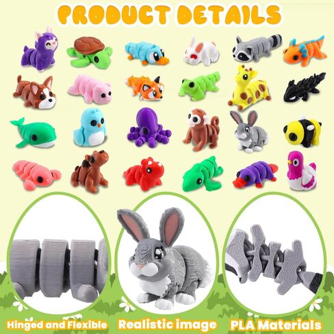 24pcs Prefilled Easter Eggs 3D Printed Animals for Kids, Easter Plastic Egg Basket Stuffers Hunt Gifts for Boys Girls Easter Prizes Goodie Bag Classroom Birthday Party Favor in Saudi Arabia