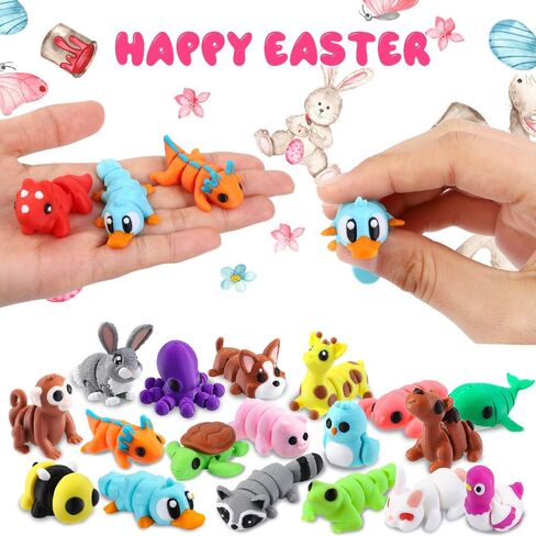 24pcs Prefilled Easter Eggs 3D Printed Animals for Kids, Easter Plastic Egg Basket Stuffers Hunt Gifts for Boys Girls Easter Prizes Goodie Bag Classroom Birthday Party Favor in Saudi Arabia