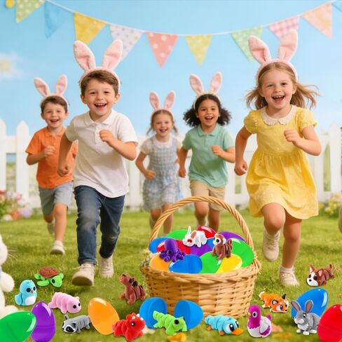 24pcs Prefilled Easter Eggs 3D Printed Animals for Kids, Easter Plastic Egg Basket Stuffers Hunt Gifts for Boys Girls Easter Prizes Goodie Bag Classroom Birthday Party Favor in Saudi Arabia