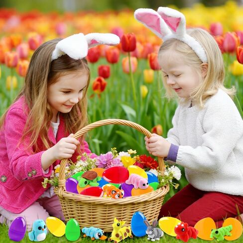 24pcs Prefilled Easter Eggs 3D Printed Animals for Kids, Easter Plastic Egg Basket Stuffers Hunt Gifts for Boys Girls Easter Prizes Goodie Bag Classroom Birthday Party Favor in Saudi Arabia