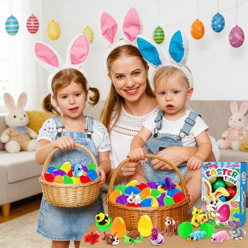 24pcs Prefilled Easter Eggs 3D Printed Animals for Kids, Easter Plastic Egg Basket Stuffers Hunt Gifts for Boys Girls Easter Prizes Goodie Bag Classroom Birthday Party Favor in Saudi Arabia