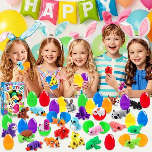 24pcs Prefilled Easter Eggs 3D Printed Animals for Kids, Easter Plastic Egg Basket Stuffers Hunt Gifts for Boys Girls Easter Prizes Goodie Bag Classroom Birthday Party Favor in Saudi Arabia