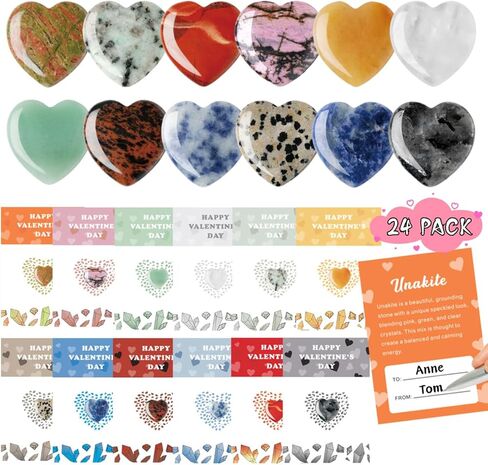 24Pack Valentines Day Cards for Kids School, Valentines Day Gifts For Kids Classroom with Heart Gemstones, Valentine Rock Crystal Exchange Gift Party Favor for Girls Boys School Class in Saudi Arabia