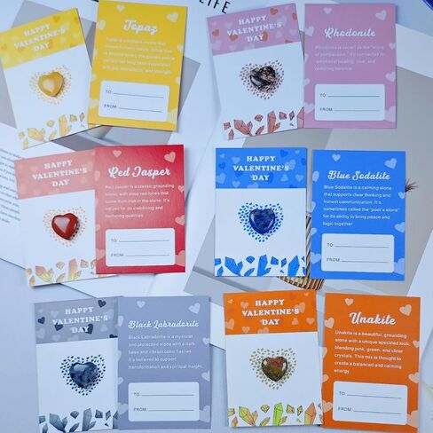 24Pack Valentines Day Cards for Kids School, Valentines Day Gifts For Kids Classroom with Heart Gemstones, Valentine Rock Crystal Exchange Gift Party Favor for Girls Boys School Class in Saudi Arabia