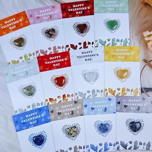 24Pack Valentines Day Cards for Kids School, Valentines Day Gifts For Kids Classroom with Heart Gemstones, Valentine Rock Crystal Exchange Gift Party Favor for Girls Boys School Class in Saudi Arabia