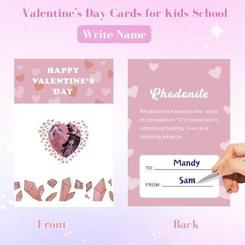 24Pack Valentines Day Cards for Kids School, Valentines Day Gifts For Kids Classroom with Heart Gemstones, Valentine Rock Crystal Exchange Gift Party Favor for Girls Boys School Class in Saudi Arabia