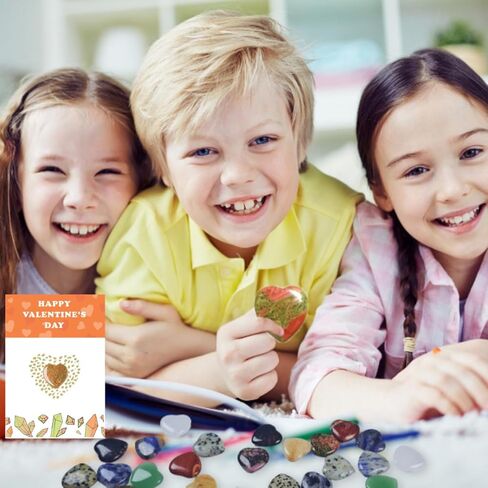 24Pack Valentines Day Cards for Kids School, Valentines Day Gifts For Kids Classroom with Heart Gemstones, Valentine Rock Crystal Exchange Gift Party Favor for Girls Boys School Class in Saudi Arabia