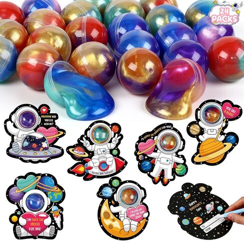 24 Pack Kids Valentines Day Gifts for Galaxy Clay Putty Ball Kits with Greeting Cards Space-themed Party Favors for Boy Girl Gift Exchange & Classroom Rewards(Multicolor) in Saudi Arabia