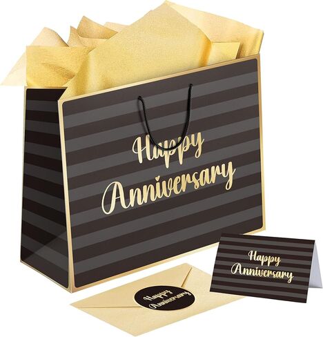 Sumerk 13" Large Anniversary Paper Bag with Tissue Papers and Greeting Card, Envelope and Stickers - Special Anniversary Wrapping Bag with Clear Window and Card Holder in Saudi Arabia