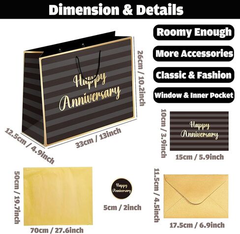 Sumerk 13" Large Anniversary Paper Bag with Tissue Papers and Greeting Card, Envelope and Stickers - Special Anniversary Wrapping Bag with Clear Window and Card Holder in Saudi Arabia