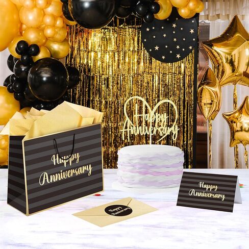 Sumerk 13" Large Anniversary Paper Bag with Tissue Papers and Greeting Card, Envelope and Stickers - Special Anniversary Wrapping Bag with Clear Window and Card Holder in Saudi Arabia