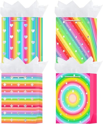 OFIHANLY 4 Pack 9" Small Size Happy Valentine's Day Gift Bags with Handles for Kids Class Colorful Paper Gift Wrap Bags for Classroom with Tissue Paper for School in Kuwait