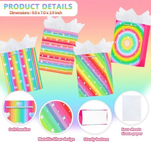 OFIHANLY 4 Pack 9" Small Size Happy Valentine's Day Gift Bags with Handles for Kids Class Colorful Paper Gift Wrap Bags for Classroom with Tissue Paper for School in Kuwait