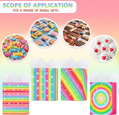 OFIHANLY 4 Pack 9" Small Size Happy Valentine's Day Gift Bags with Handles for Kids Class Colorful Paper Gift Wrap Bags for Classroom with Tissue Paper for School in Kuwait
