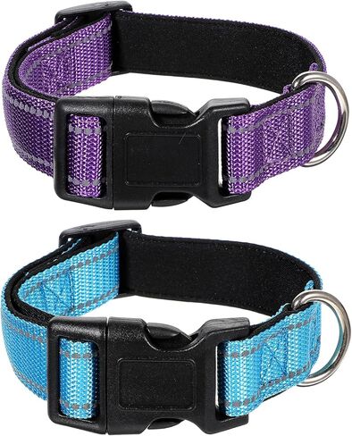 2 Pcs Reflective Dog Collar Adjustable Soft Neoprene Padded Nylon Pet Collar Breathable Quick Release Basic Dog Collars for Large Medium Dogs Male Female (Purple+Blue) in Saudi Arabia