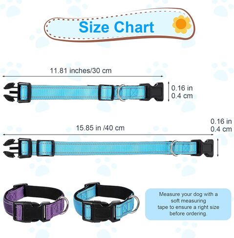 2 Pcs Reflective Dog Collar Adjustable Soft Neoprene Padded Nylon Pet Collar Breathable Quick Release Basic Dog Collars for Large Medium Dogs Male Female (Purple+Blue) in Saudi Arabia