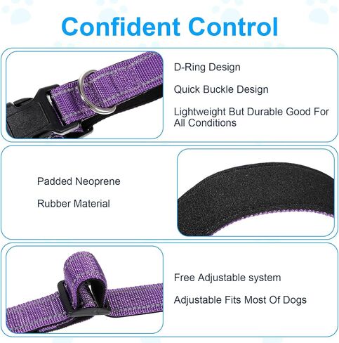 2 Pcs Reflective Dog Collar Adjustable Soft Neoprene Padded Nylon Pet Collar Breathable Quick Release Basic Dog Collars for Large Medium Dogs Male Female (Purple+Blue) in Saudi Arabia