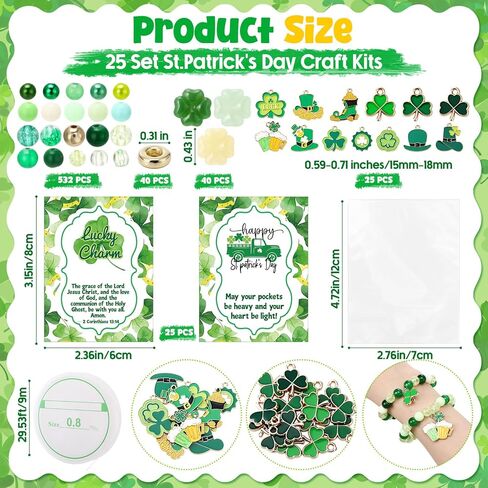 Chunful 728 Pcs DIY St. Patrick's Day Beads for Bracelet Necklace Gift Jewelry Making Kit Lucky Shamrock Clover Green Acrylic Bead Gold Enamel Hat Beer Charm with Greeting Cards for Friend Irish Party in Saudi Arabia
