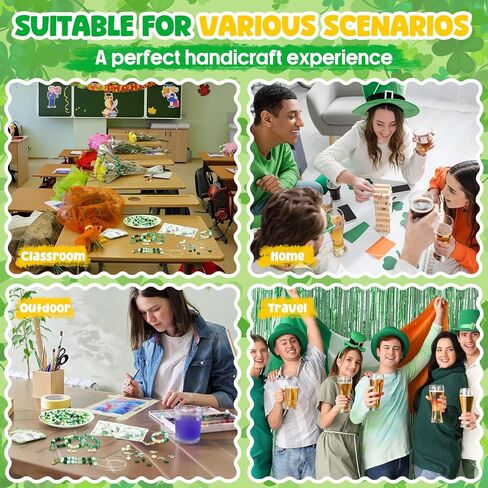 Chunful 728 Pcs DIY St. Patrick's Day Beads for Bracelet Necklace Gift Jewelry Making Kit Lucky Shamrock Clover Green Acrylic Bead Gold Enamel Hat Beer Charm with Greeting Cards for Friend Irish Party in Saudi Arabia