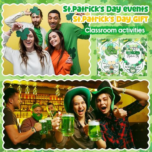 Chunful 728 Pcs DIY St. Patrick's Day Beads for Bracelet Necklace Gift Jewelry Making Kit Lucky Shamrock Clover Green Acrylic Bead Gold Enamel Hat Beer Charm with Greeting Cards for Friend Irish Party in Saudi Arabia