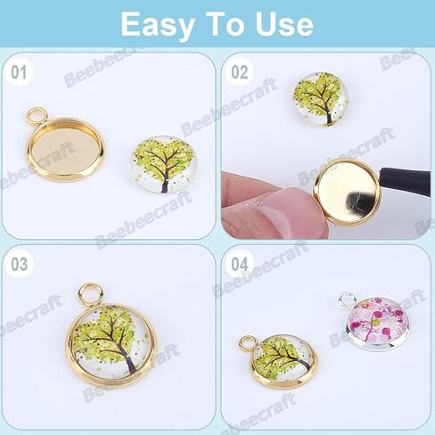 Beebeecraft 1 Box 40Pcs Blank Bezel Charms 24K Gold & Sterling Silver Plated 304 Stainless Steel Round 12mm Pendant Cabochon Settings for Jewelry Making Cameo Photo in Saudi Arabia