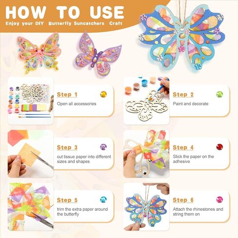 Blueweenly 24 Pcs Butterfly Shaped Wooden Craft Set DIY Butterfly Craft Ornaments to Paint Blank Unfinished Wood Cutouts 4 Inch for Birthday Hanging Home Decorations Summer Spring Party Gifts in Saudi Arabia
