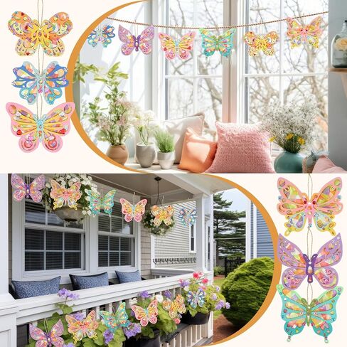 Blueweenly 24 Pcs Butterfly Shaped Wooden Craft Set DIY Butterfly Craft Ornaments to Paint Blank Unfinished Wood Cutouts 4 Inch for Birthday Hanging Home Decorations Summer Spring Party Gifts in Saudi Arabia