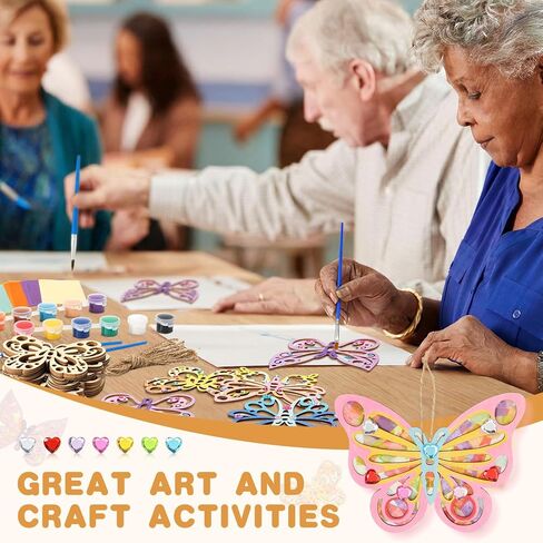 Blueweenly 24 Pcs Butterfly Shaped Wooden Craft Set DIY Butterfly Craft Ornaments to Paint Blank Unfinished Wood Cutouts 4 Inch for Birthday Hanging Home Decorations Summer Spring Party Gifts in Saudi Arabia