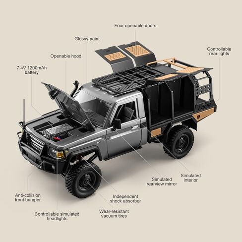 سيارة RC زاحفة 1/12 بجهاز تحكم عن بعد، شاحنة بيك اب MN-82S 4WD RC، 2.4 جيجا هرتز لجميع التضاريس على الطرق الوعرة RTR مع أضواء LED وبطاريتين للبالغين (فضي) in Kuwait