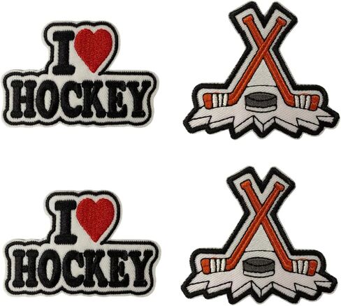 2 Pairs I Love Hockey Embroidered Sew On Iron on Fabric Repair Patches for Clothes Jeans Jackets Hats Shoes Backpacks in Saudi Arabia