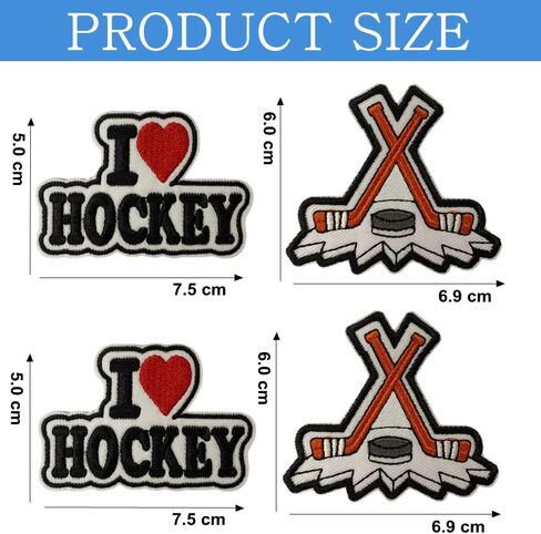 2 Pairs I Love Hockey Embroidered Sew On Iron on Fabric Repair Patches for Clothes Jeans Jackets Hats Shoes Backpacks in Saudi Arabia