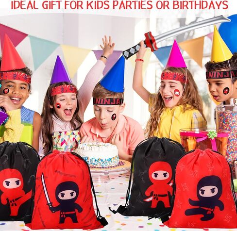 Tondiamo 112 Pcs Ninja Pirate Party Favors with Drawstring Backpack Headband Inflatable Sword Bracelet Sticker Keychain Stretch Ninja or Pirate Eye Mask For Karate Birthday (Ninja Style) in Saudi Arabia