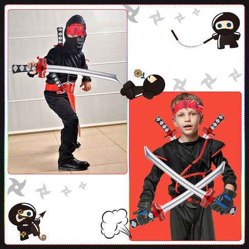 Tondiamo 112 Pcs Ninja Pirate Party Favors with Drawstring Backpack Headband Inflatable Sword Bracelet Sticker Keychain Stretch Ninja or Pirate Eye Mask For Karate Birthday (Ninja Style) in Saudi Arabia