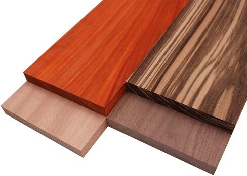 مجموعة متنوعة من الأخشاب الصلبة المستوردة من Barrington Hardwoods - خشب الحمار الوحشي، الجوز، Padauk، Okoume - 3/4 بوصة × 6 بوصة (4 قطع) (3/4 بوصة × 6 بوصة × 12 بوصة) in Kuwait