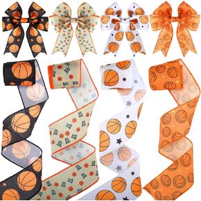 4 Rolls 20 Yards Basketball Wired Ribbons 2.5 Inches Multicolor Basketball Burlap Ribbons Sport Ball Ribbon for Wreath Making Team Spirit Party Decoration Craft DIY Sports Decor in Kuwait