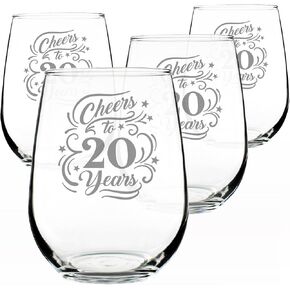Cheers to 20 Years - هدايا زجاجية نبيذ بدون جذع للنساء والرجال - ديكور الذكرى السنوية العشرين أو حفلة عيد الميلاد - أكواب كبيرة in Kuwait