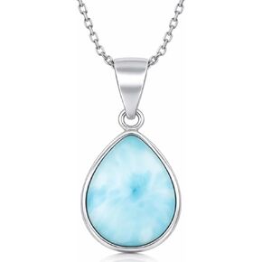 Sterling Silver High Polish Natural Oval Larimar 16+2" Necklace in Kuwait